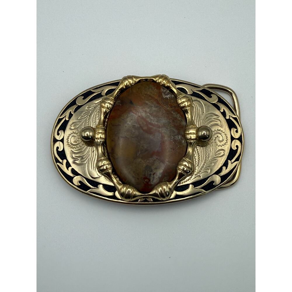 Brass Western Cowgirl Jasper Stone Engraved Belt‎ Buckle OS Gold